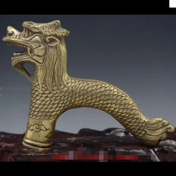 

SHUN Chinese Old Brass Collectable Handwork carved Dragon Statue Walking Stick Head