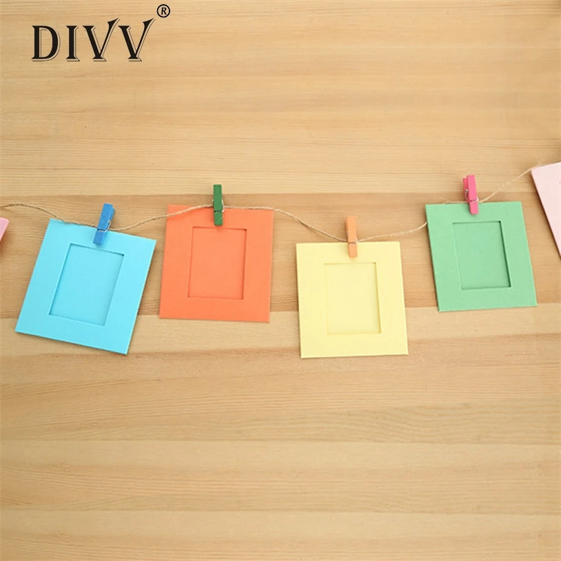 

DIVV 10Pcs 3Inch Color Paper Photo Frame Wall Picture Album Hanging Rope Camp hanging picture frames