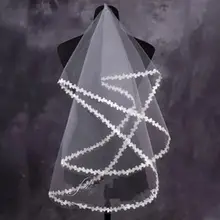 90-110 см женская свадебная Однослойная короткая свадебная вуаль с цветочными листьями, кружевная отделка по краям, аппликация, белая, без гребня