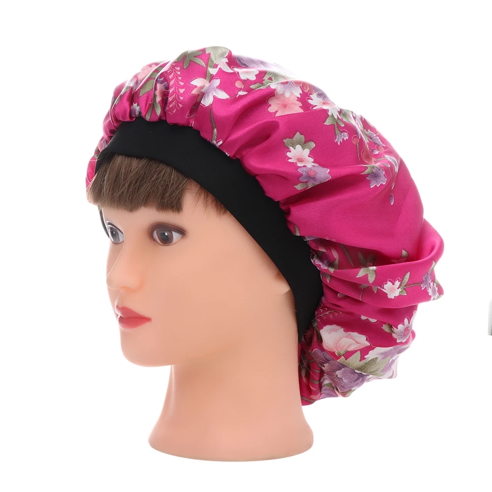 

2 Styles 1PC New Women Beauty Solid Salon Cap Night Sleep Cap Head Cover Satin Bonnet Hat For Curly Springy Hair Cap