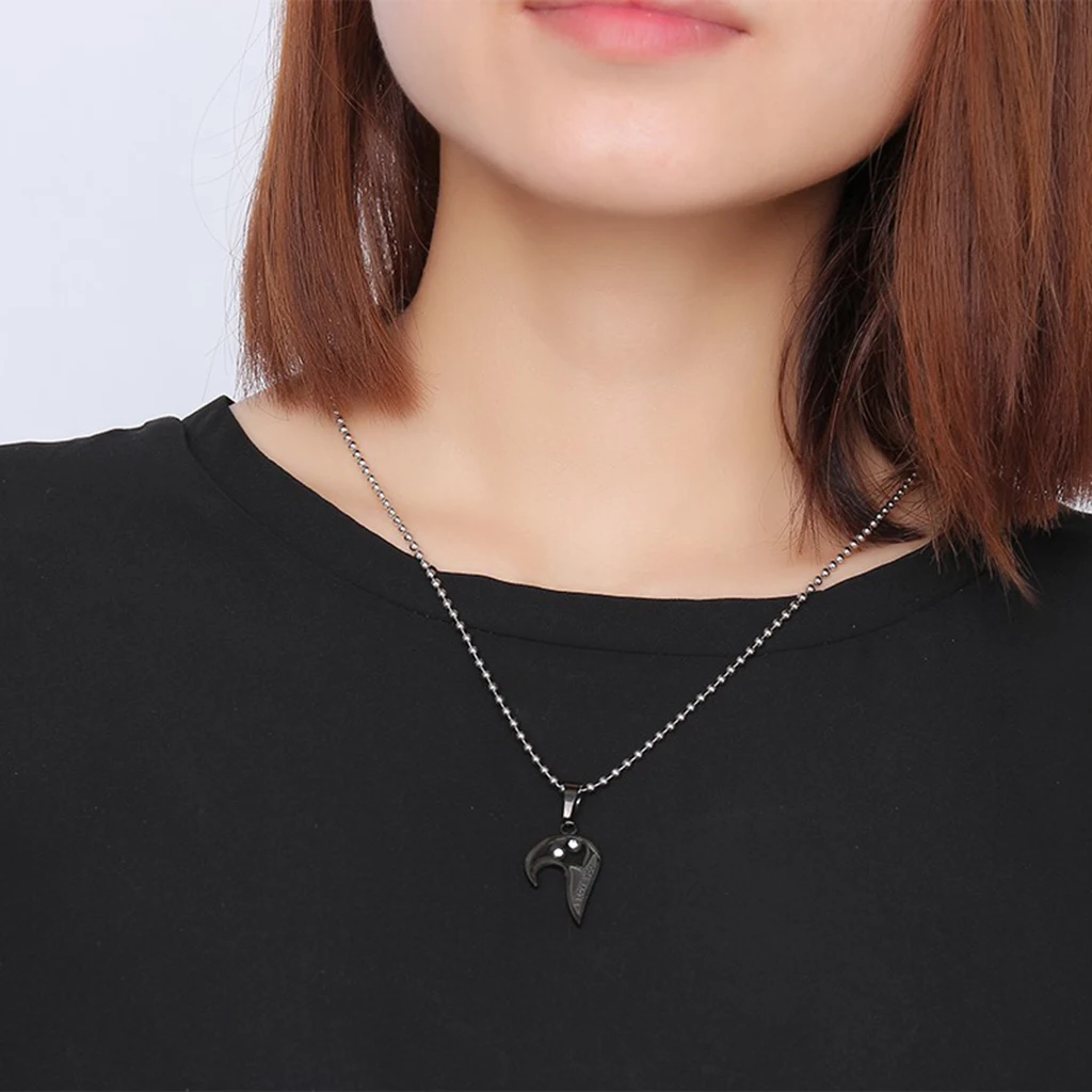 

MagiDeal 2Pcs Stainless Steel Crystal Puzzle Matching Love Heart Pendant Necklace Couples Jewelry