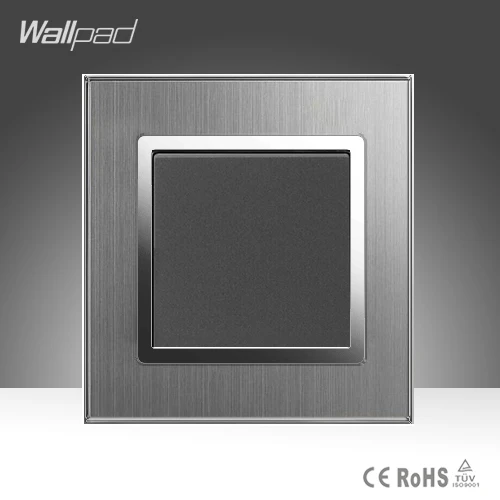 

1 Gang Intermediate Wallpad Luxury EU UK Standard Grey Silver Brushed Metal 3 Way Switch Triple Control Push Button Light Switch