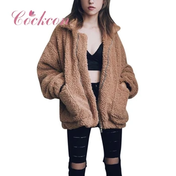 

Elegant Coat Women 2018 Autumn Winter Fashion Plush Warm Soft Zipper Fur Jacket Female Loose Overcoat Casual Outerwear S-3XL