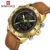 NAVIFORCE 9144 de Ouro Da Moda Dos Homens Do Esporte Relógios Dos Homens LEVOU Digital Analógico Relógio De Couro Militar Do Exército Relógio de Quartzo Relogio masculino