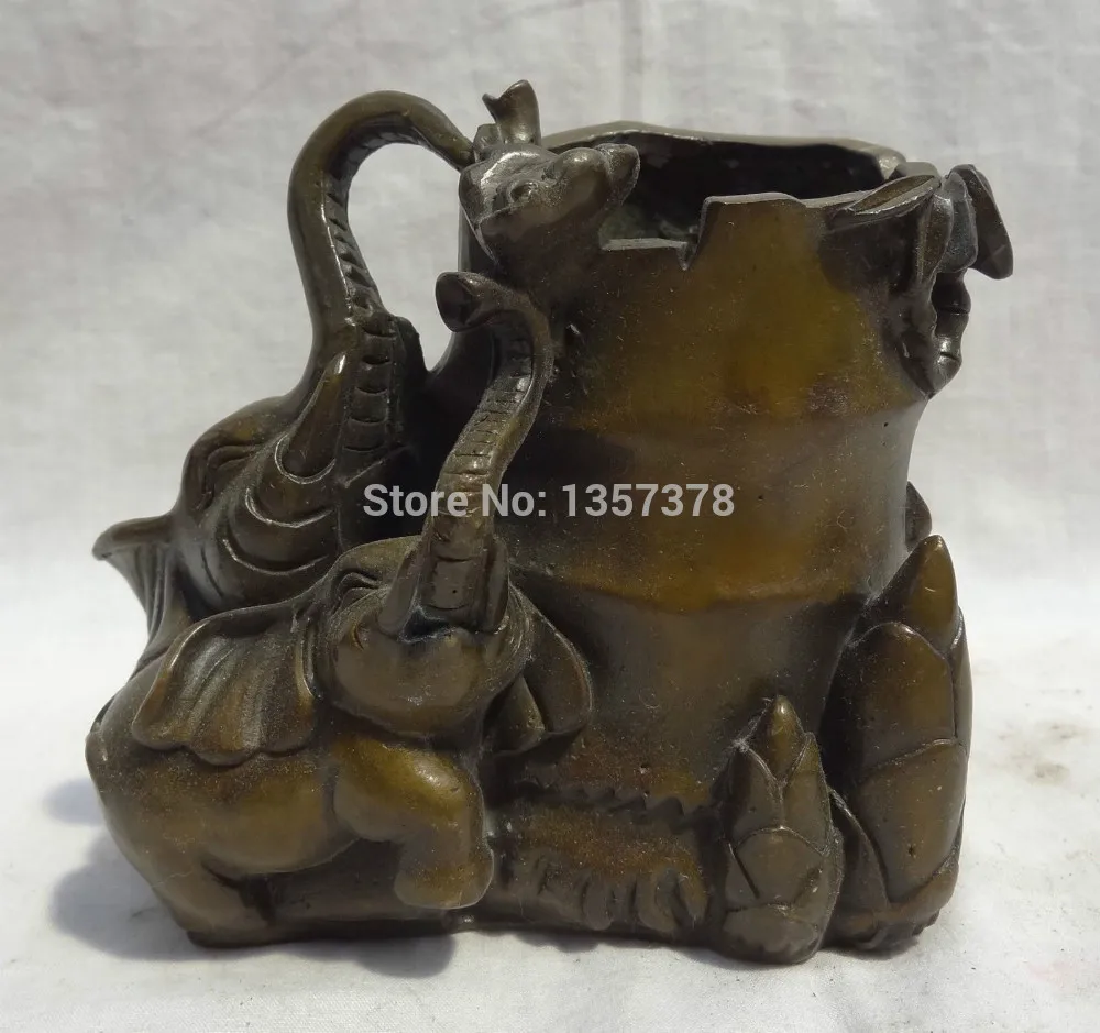 

shitou 00477 Chinese Bronze Animals 3 Elephant Statue Bamboo Pencil Vase Brush Barrel Pot discount 30% (C0324)