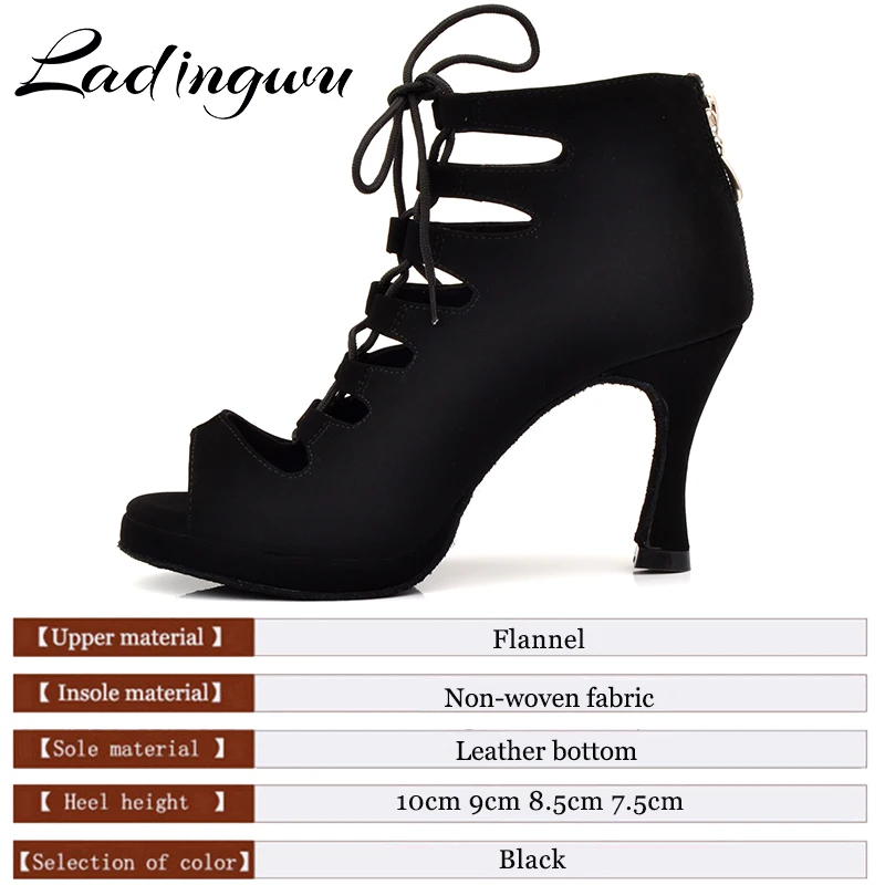 Ladingwu New Women's Latin Dance Shoes Ballroom Tango Platform Ladies ladys Comfortable Flannel Dancing Shoes Black 9cm Cuba