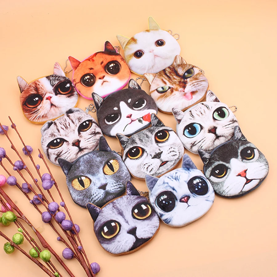 New Cute Cat Face Zipper Case Coin Money change Purse Female Women's children Wallet Makeup Buggy Bag Pouch monederos infantiles