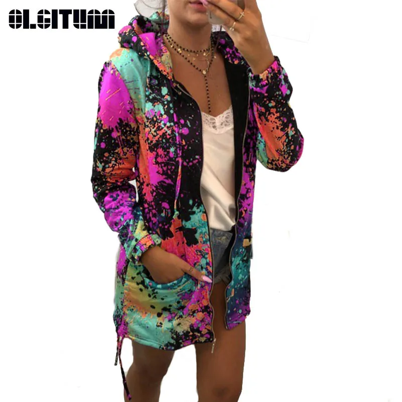 price reduction  New 2019 Spring Long-Sleeved Printed Hooded Zipper Straight Street Cool Girl Models Fleece Jacket J