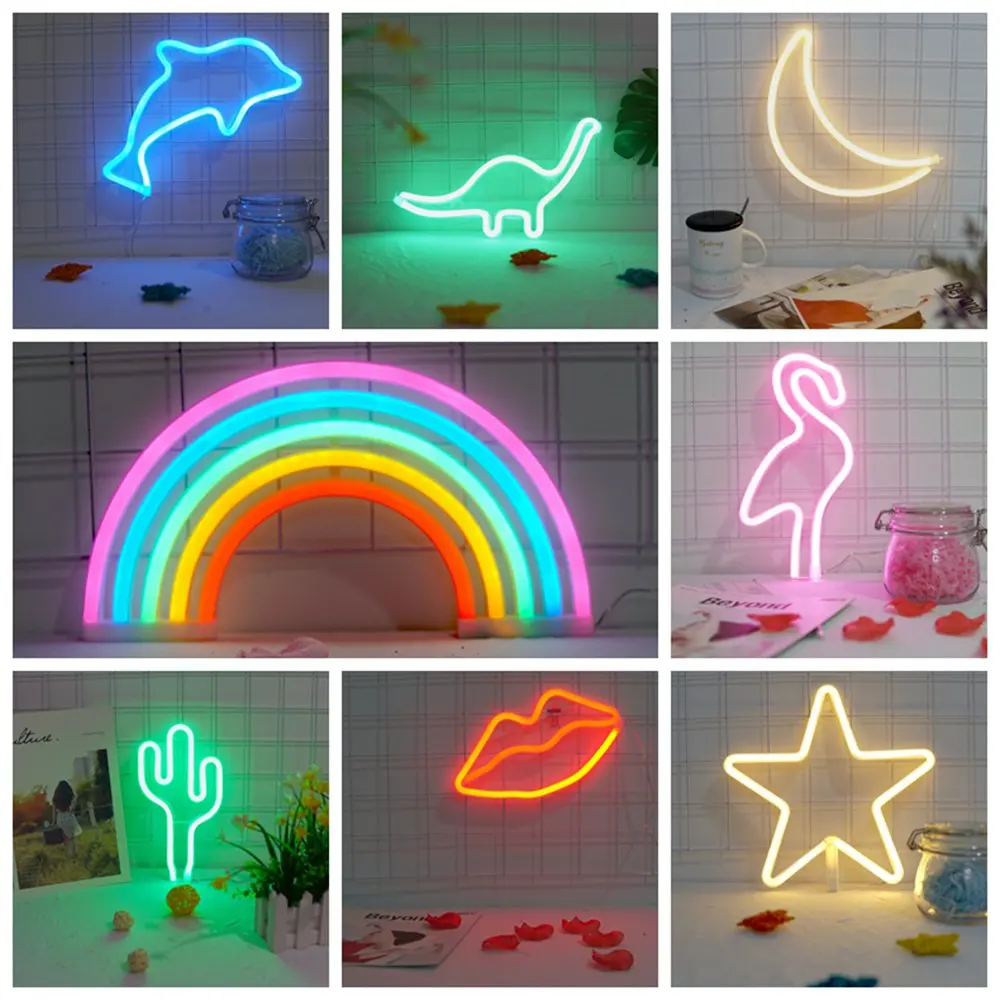 

Colorful Dolphin Rainbow Star Moon LED Neon Light Sign Holiday Xmas Party Wedding Decorations Kids Room Wall Hanging Decor Light