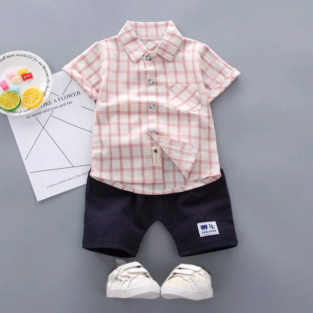 Г. модная летняя одежда для маленьких мальчиков, джентльменская клетчатая Футболка с принтом+ шорты, комплект одежды