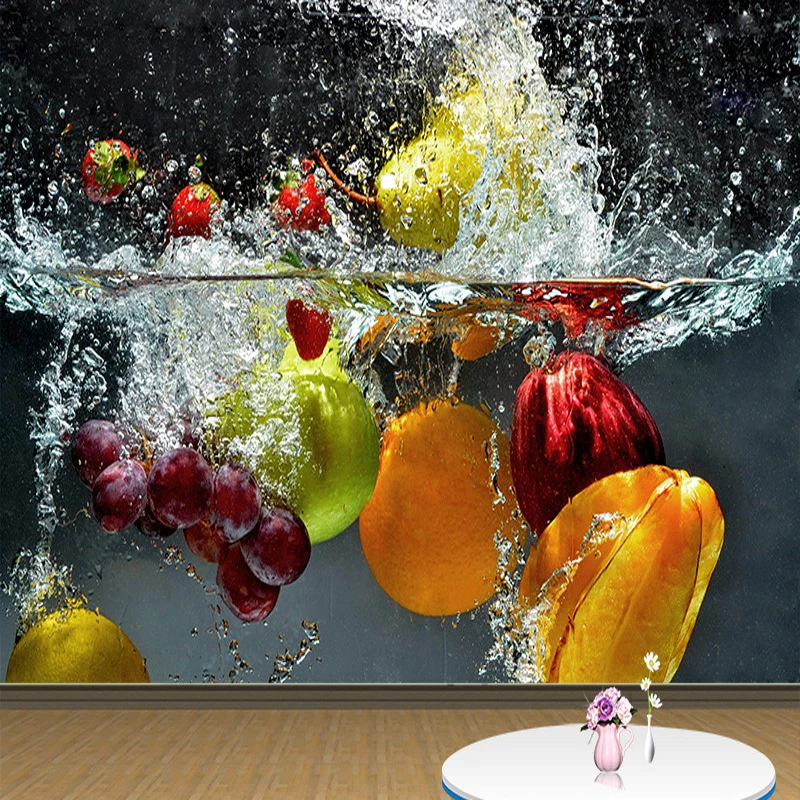 

Modern Personality Creative Fruit Falling In Water 3D Mural Wallpaper Dining Room Cafe Backdrop Wall Papers Papel De Parede 3 D