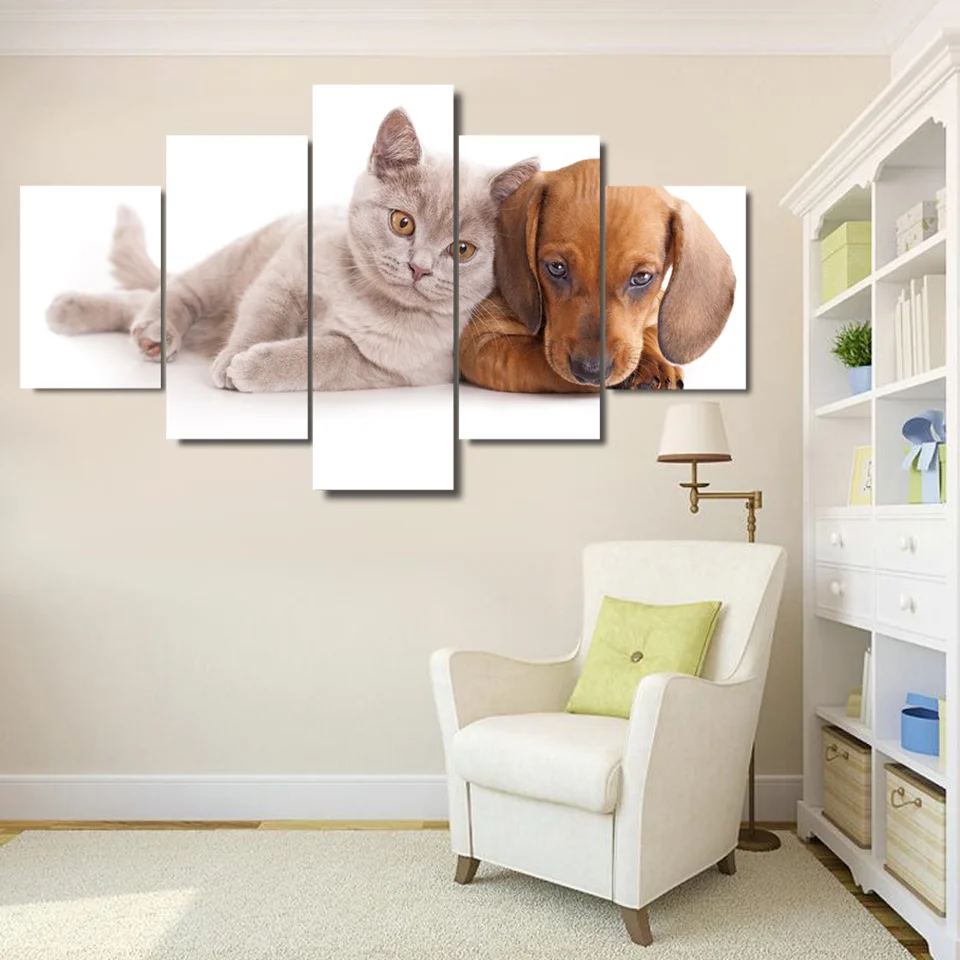 Canvas HD Prints Paintings Wall Art Home Decor 5 Pieces Lovely Cat And