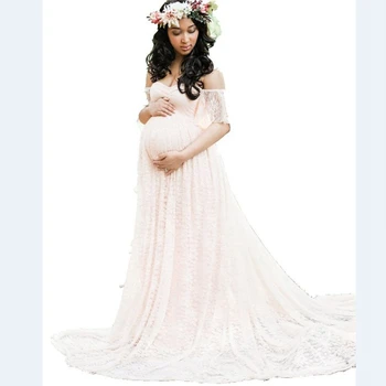 

Ankle-Length Long Maternity Dresses For Photo Shoot Pregnant Women Photography Props Pregnancy Dress Lace Maxi Gown
