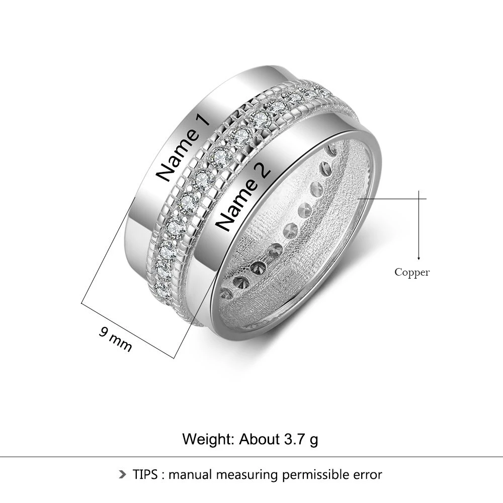 Fashion Personized Engagement Ring Copper Customized Rings Engraved Lover's Name For Woman Cubic Zirconia (Jewelora RI103505)