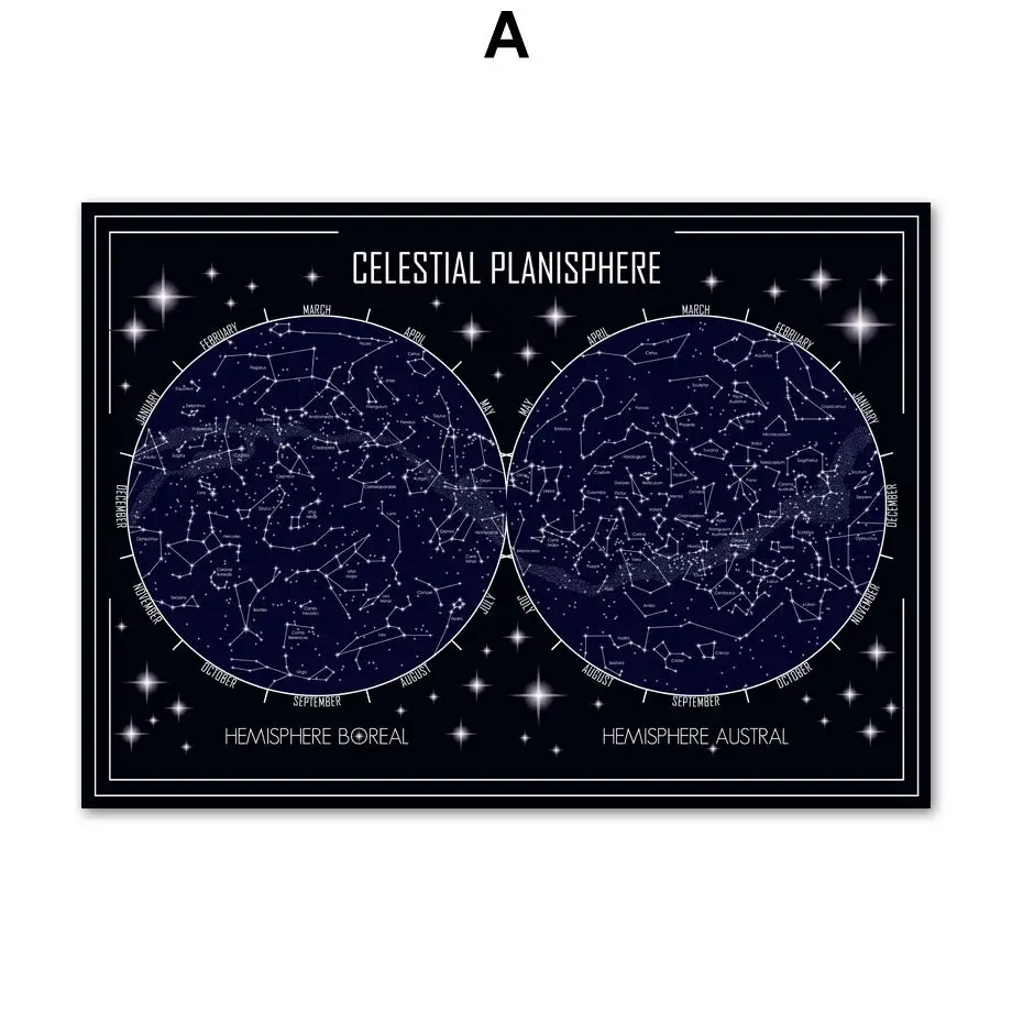 Звездная карта абстрактная небесная Планетарная настенная живопись на холсте скандинавские плакаты и принты настенные картины для декора гостиной - Цвет: A