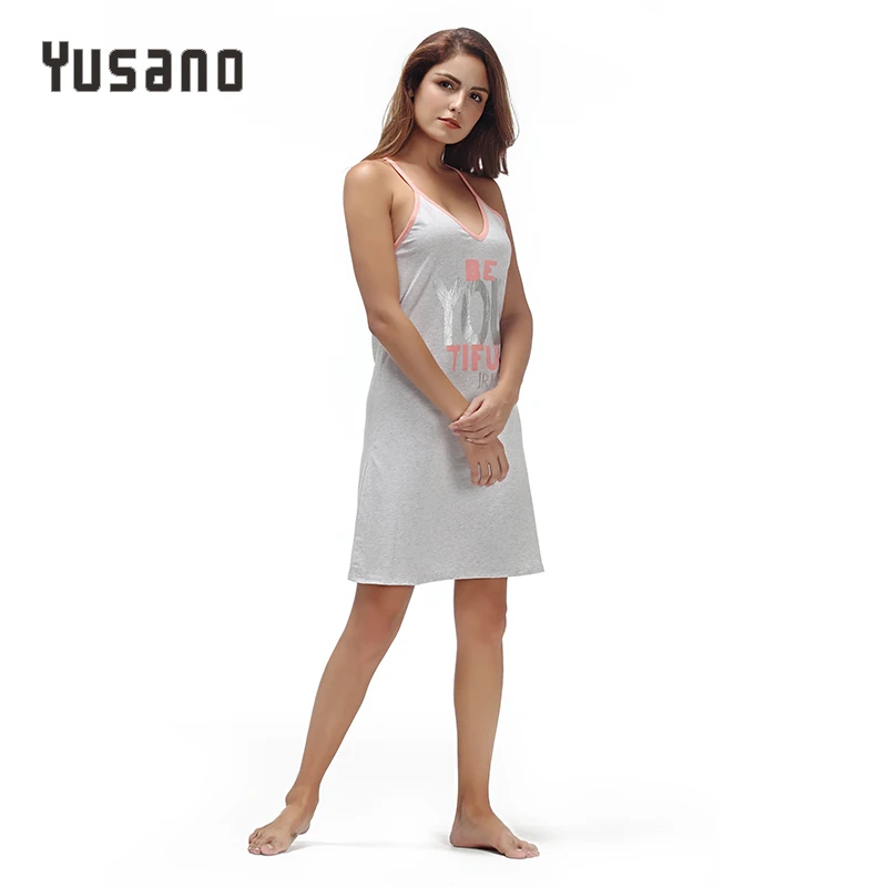 Yusano Summer Nightgown Women Sleeveless V Neck Sexy Cotton Nightdress Girl Letter Print Sleeping Dress Solid Sleepwear