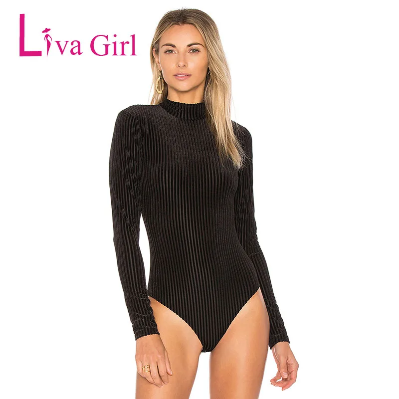 LIVA GIRL Женский бархатный облегающий костюм 2019 Весна длинный рукав воротник стойка