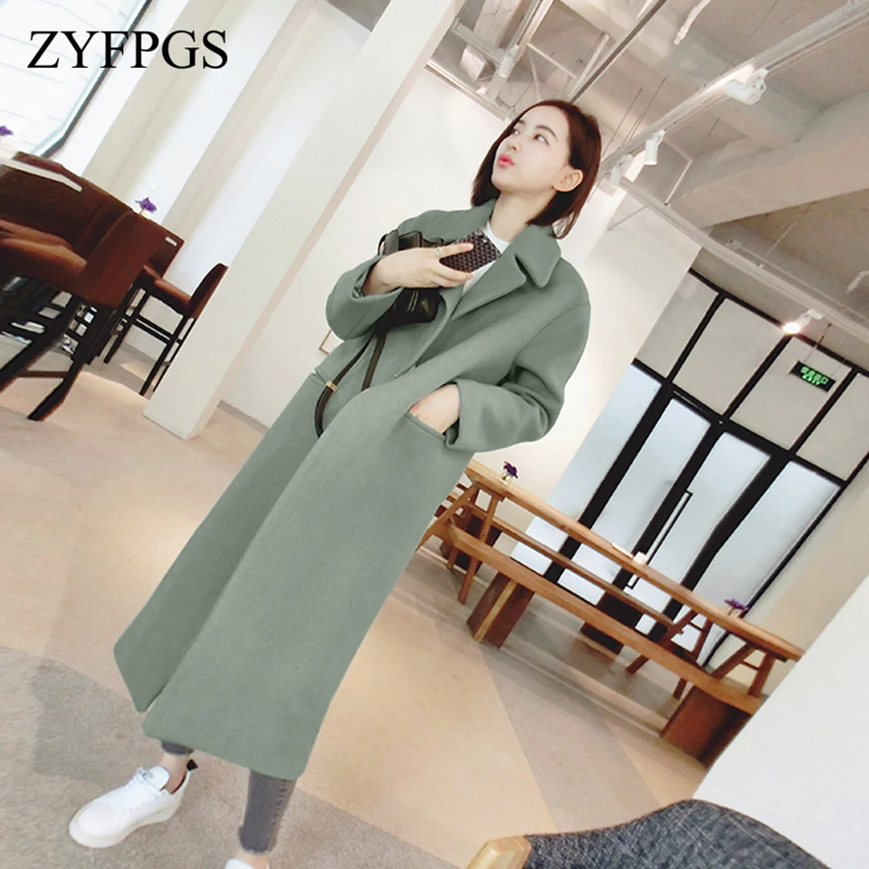 ZYFPGS 2018 Winter Coat Women Fashion Sales Top Plus Size Wool Long Section Brand Fine Fabric Coat Female Autumn Jacket Z0811