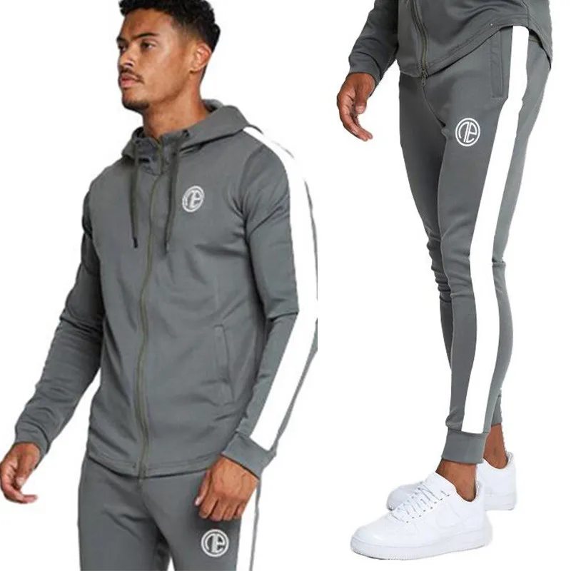

Spring Men Running Set Long Sleeve Pockets Hoodies Sweatpants Tracksuit Outdoor Sport Suit Gyms Hiking Sportswear Suit