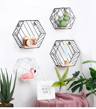 

1PC Nordic Metal Grid Wall Hanging Shelf Rack Goods Convenient Storage Rack Holder Geometric Hexagon Figure Wall Decor JL 205