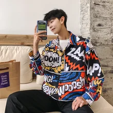 Весна, новая английская Мужская свободная модная Корейская версия большого размера, Повседневная рубашка с длинными рукавами и принтом