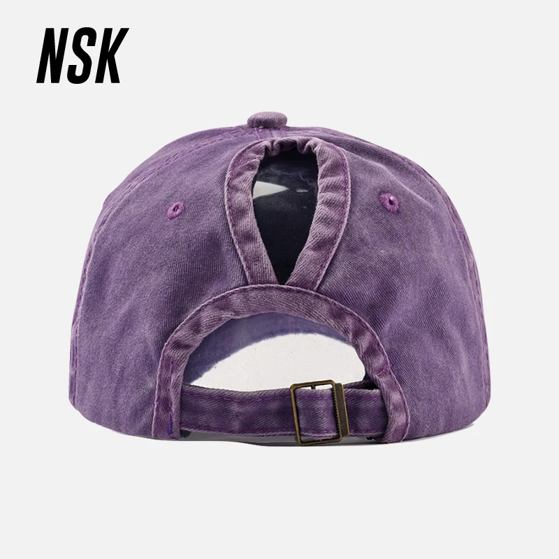 

NSK Baseball Cap For Men Women Ponytail Casual Cap Hip Hop Simple Style Washed Cotton Cap Snapback Vintage Hat Adjustable