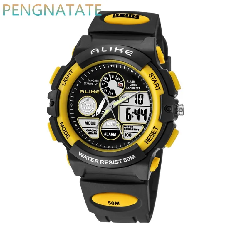 

Fashion Men Watches ALIKE Watch LED 50M Waterproof Digital Analog Quartz Wristwatch Timepiece Man Boy Sports Watch PENGNATATE