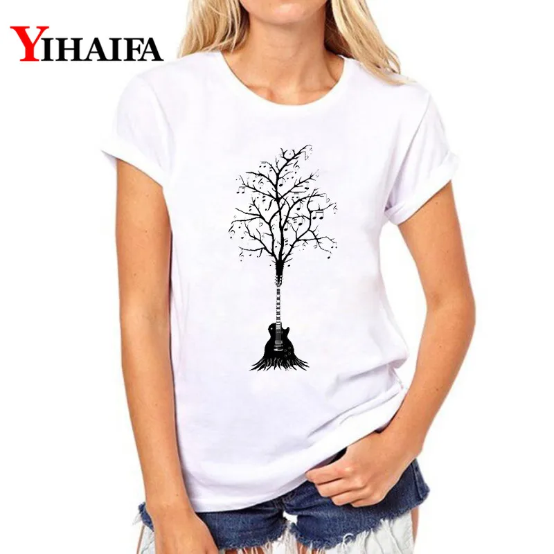 

Women T-shirt Fashion Guitar Tree 3D Print T Shirt Lady Short Sleeve White T-shirts Streetwear Simple Tops couple clothes