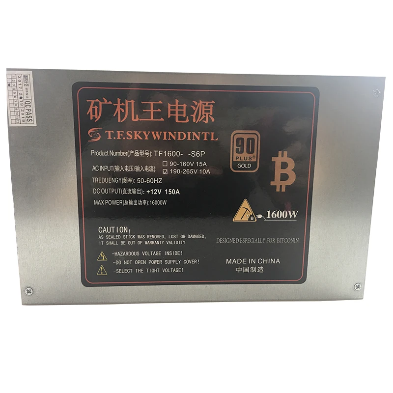 T.F.SKYWINDINTL 1600W PC Power Supply PSU Mining S9 S7 A8 A7 A6 A3 E9 T9 V9 D3 L3+ Antminer S9 Apw3 6 pin Ethereum Coin Bitcoin