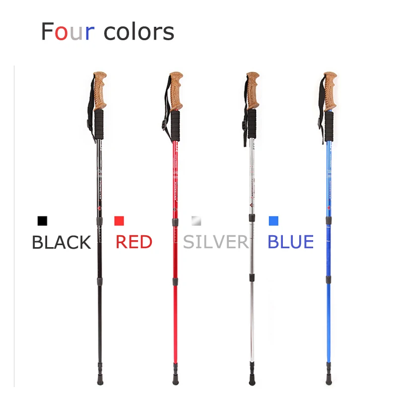 4 colores Trekking ajustable caminando Anti-Shock bastones de senderismo Alpenstock de carbono de acero de tungsteno de polo