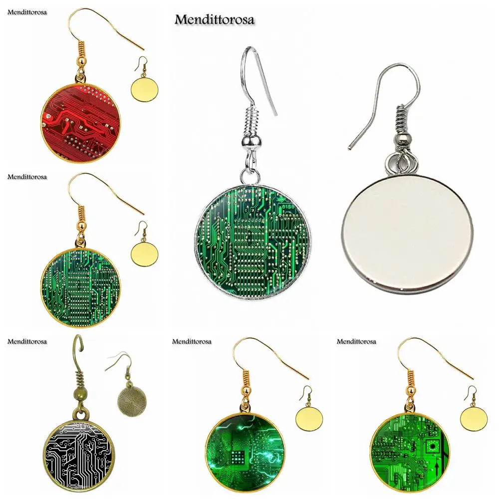 

Circuit Board Kids Jewelry With Glass Cabochon Bronze/Silver/Golden Clip Ear Hook Drop Earrings For Girls Wholesale