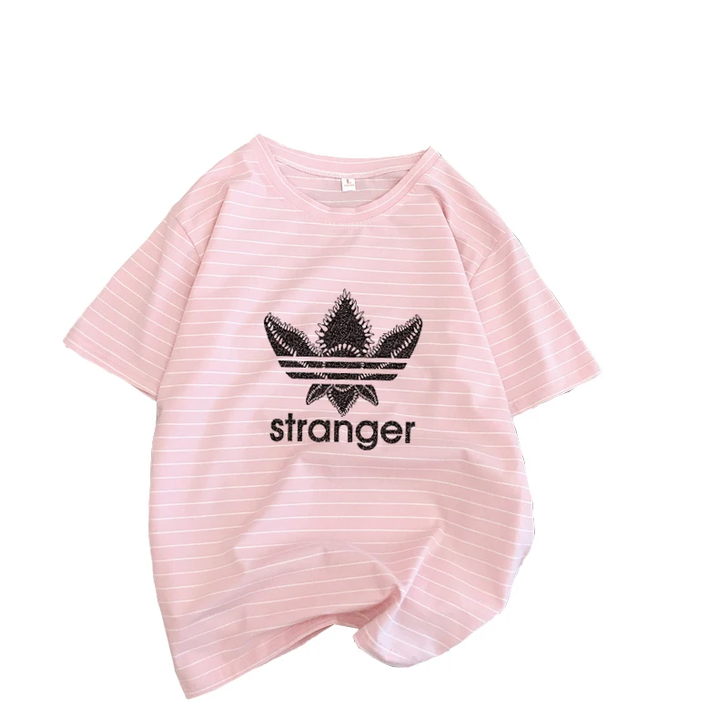 

Stranger Things Inspired Top Shop Stripes Short Sleeve Woman Tv Horror New T Shirts Letter Print Full Cotton Fashion Tees & Tops