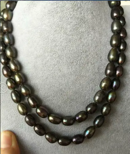 

stunning 10-11mm Tahitian black green pearl necklace 38"925 silver