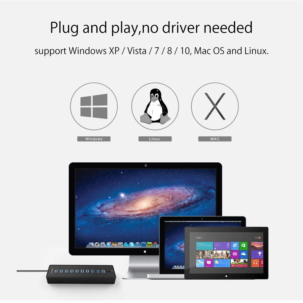 Концентратор ORICO USB 3 0 с 10 портами Суперскоростной usb разветвитель портативный