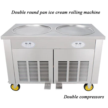 

hot sale 2000w flat pan fried ice cream machine DOUBLE POT Stainless steel Ice Pan Machine roll ice cream maker