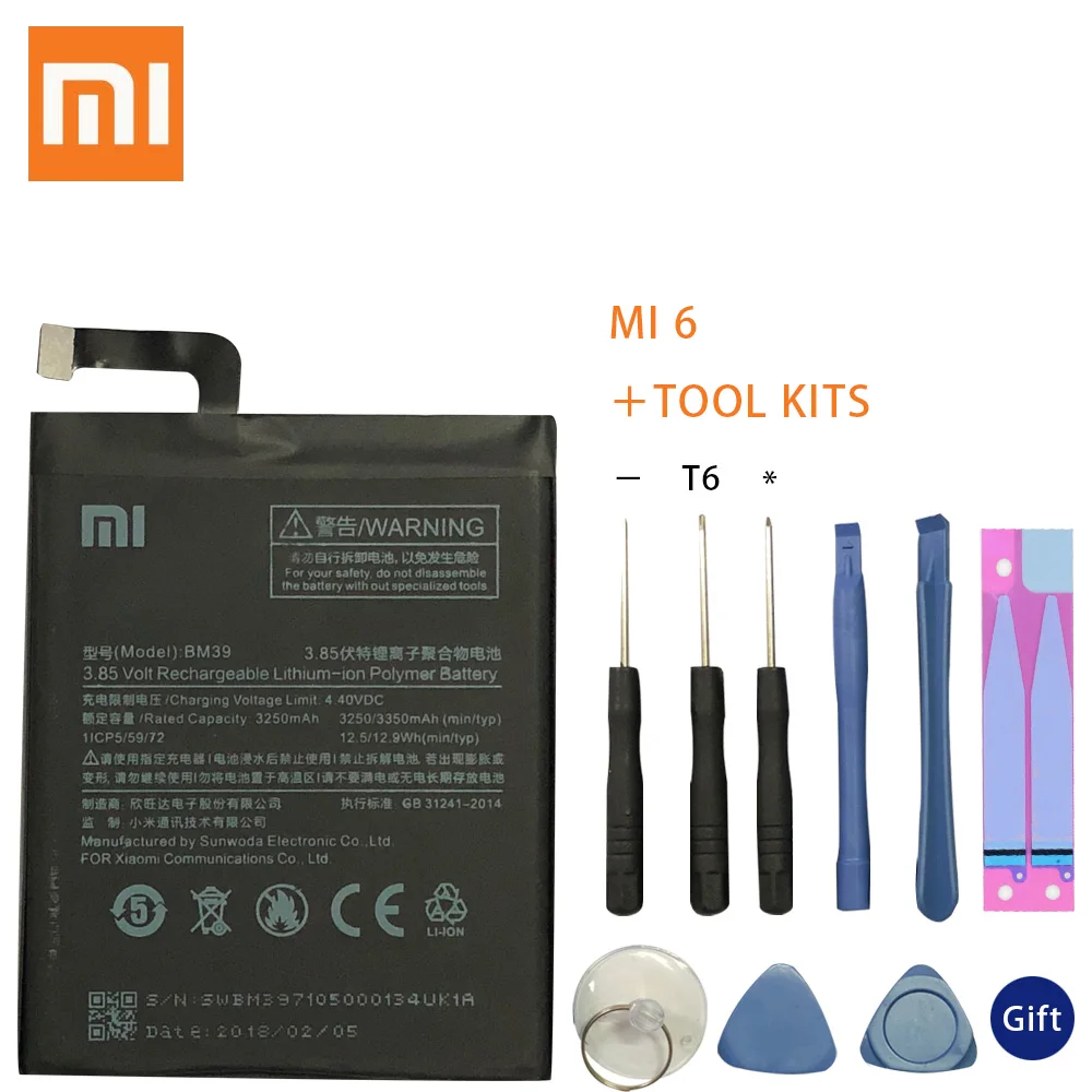 

Battery For XiaoMi 6 BM39 Mi6 / Xiao Mi 6 Bateria 3350mAh Phone High Real Capacity Li-polymer Batteries Free Tools Package