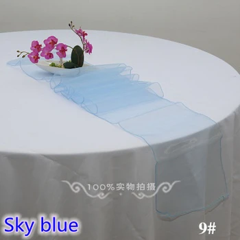 

Sky blue colour high quality crystal organza table runner for linen table covers modern party wedding decoration wholesale