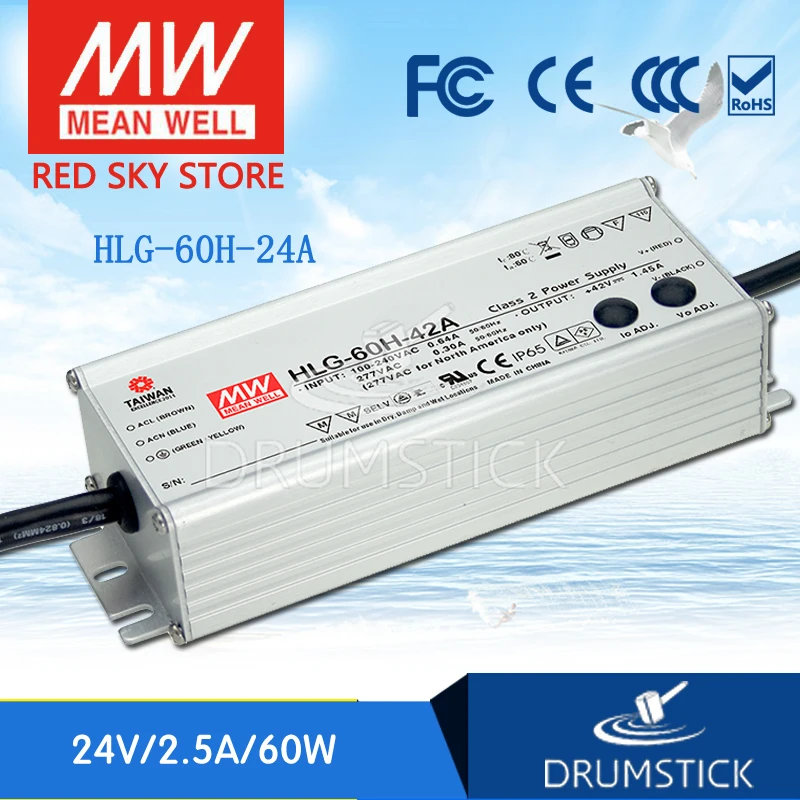 

Redsky [free-delivery 5Pcs] MEAN WELL HLG-60H-24A 24V 2.5A meanwell HLG-60H 60W Single Output LED Driver Power Supply A type