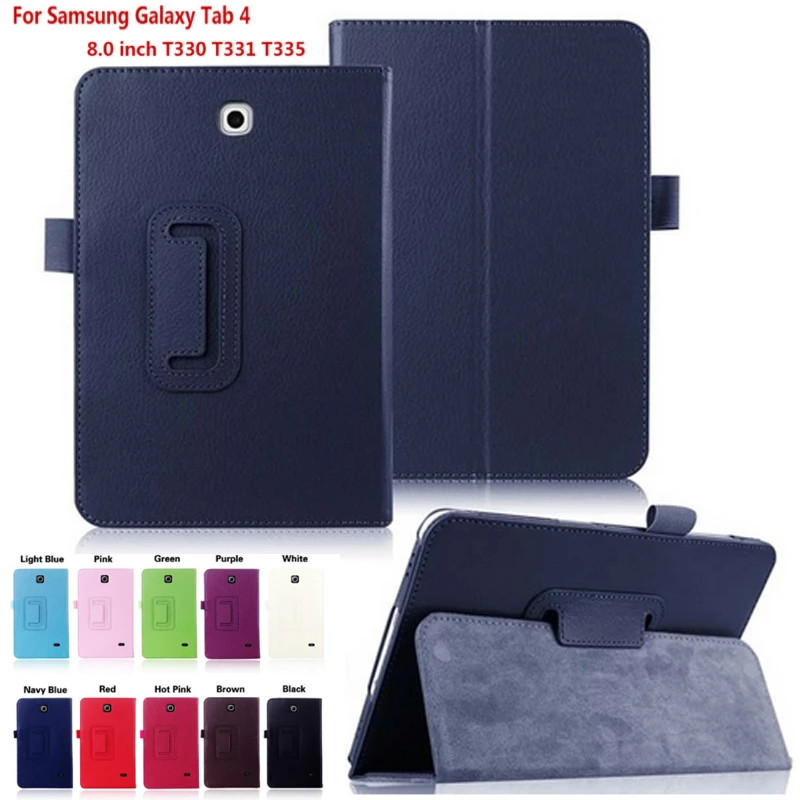 Funda de cuero PU con soporte para tableta Samsung galaxy tab 4 cubierta de SM T331 para Samsung Galaxy Tab 4 de 8,0 pulgadas, T331, T335|Fundas de tablets y