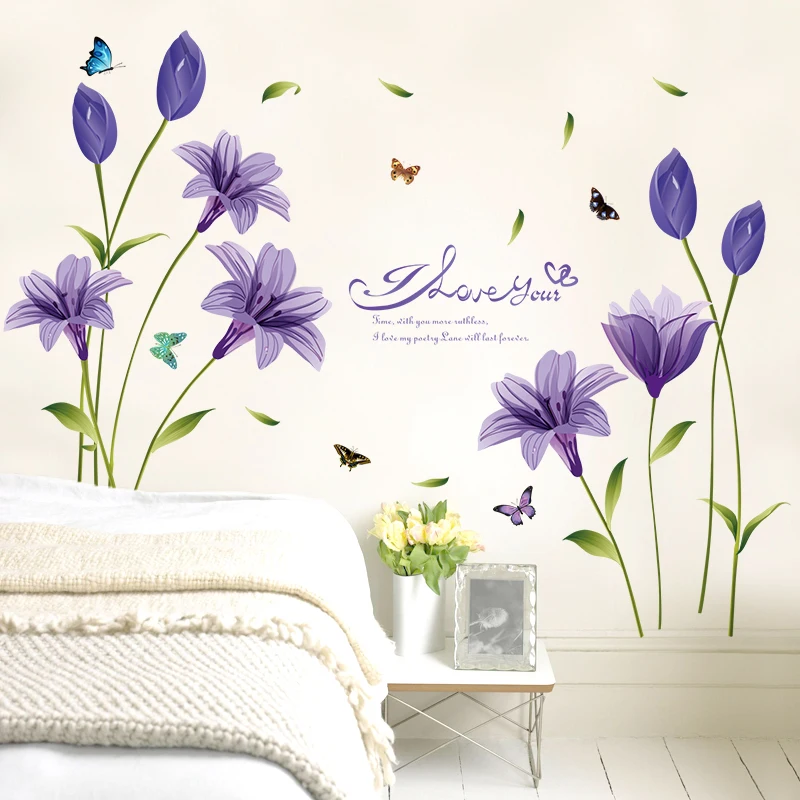 Beautiful flower purple Lily DIY home decorative wall stickers home