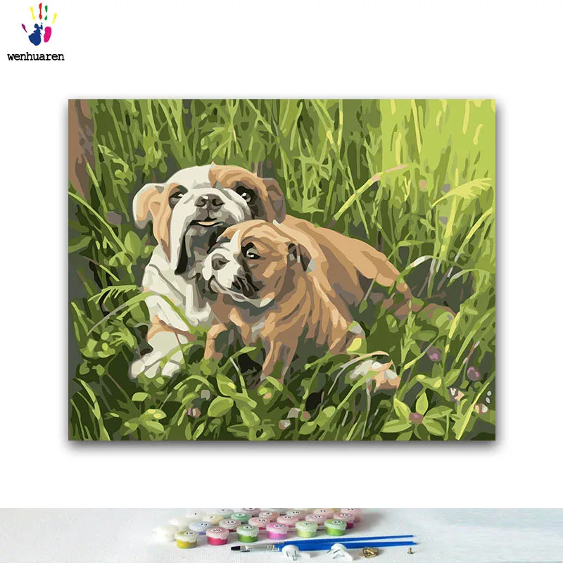 

DIY Coloring paint by numbers Animal dog paintings by numbers with kits 40x50 framed