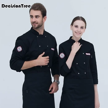 

2020 chef uniform long sleeved double breasted chef restaurant kitchen bakery sushi workwear cooking clothes high quality