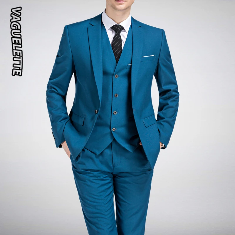 (Blazer+Vest+Pants) 3 Pieces Business Suit Men Formal Wear Slim Fit Wedding Suit For Men Blue/Black/White Elegant Suit Men M-5XL