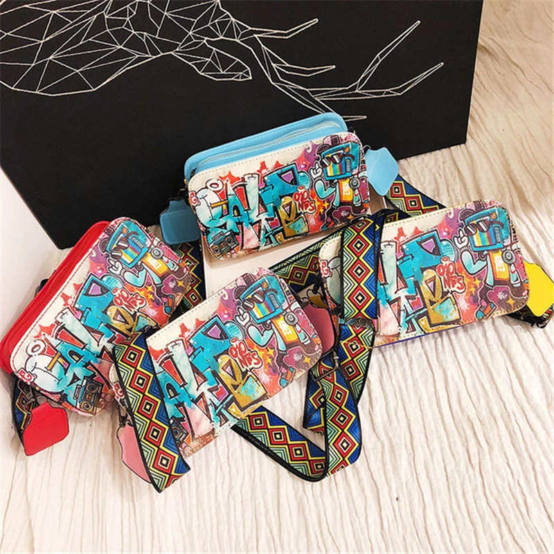 

Luxury Handbags Women Bags Designer Personality Graffiti Shoulder Bag For Women Colorful Wide Shoulder Straps Crossbody Bags