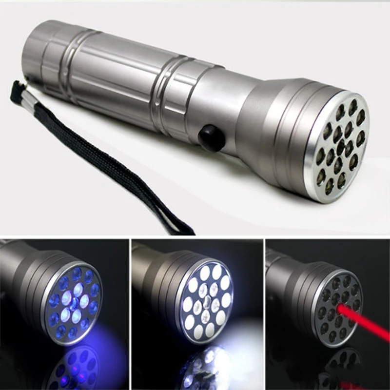 Cree 4500Lumens XM L T6 3 Modes 16 LED 395 nm UV Ultraviolet Silver Flashlight 3AAA