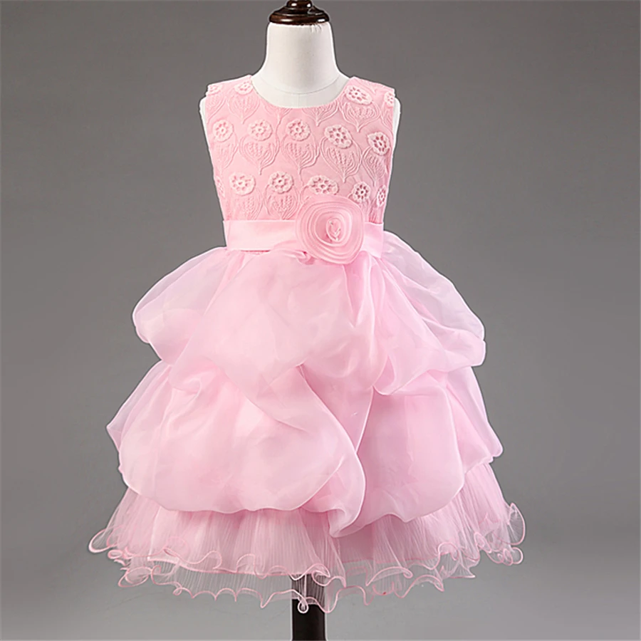 Pink Flower Princess Wedding Dress Girl Tulle Dresses Children Clothing ...