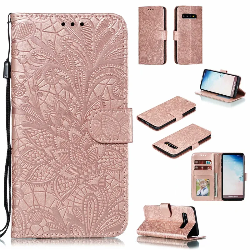 

Lace Flower Faux Leather Wallet Card Flip Stand Cell Phone Case With Strap For LG STYLO5 V40 THINQ STYLO4 G8 G8S G8 THINV Q