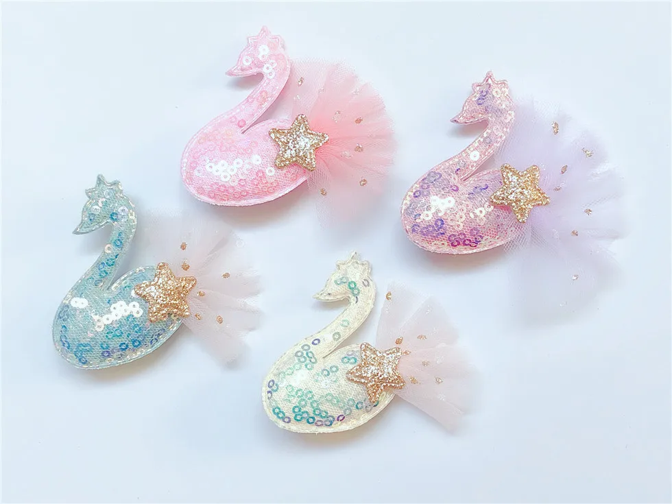 

Boutique ins 12pcs Fashion Cute Glitter Star Gauze Swan Hairpins Sequin Animal Hair Clips Princess Headwear Hair Accessories