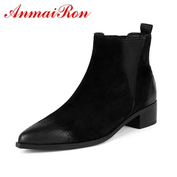 

AnmaiRon 2018 Fashion Basic Pointed Toe Boots Women Ankle Boots for Women Flock Macvise 2018 SIZE 34-39 LY189