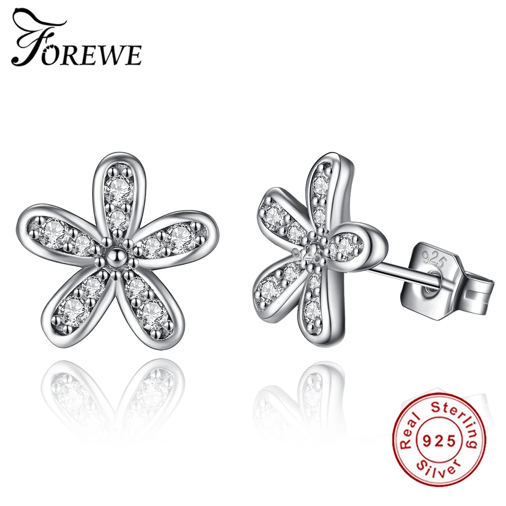 Натуральный Серебро 925 пробы сверкающий цветок Пуссеты Маргаритка серьги для Для женщин Чистый Чешский хрусталь вечерний комплект из колье серёг и браслета ювелирных изделий